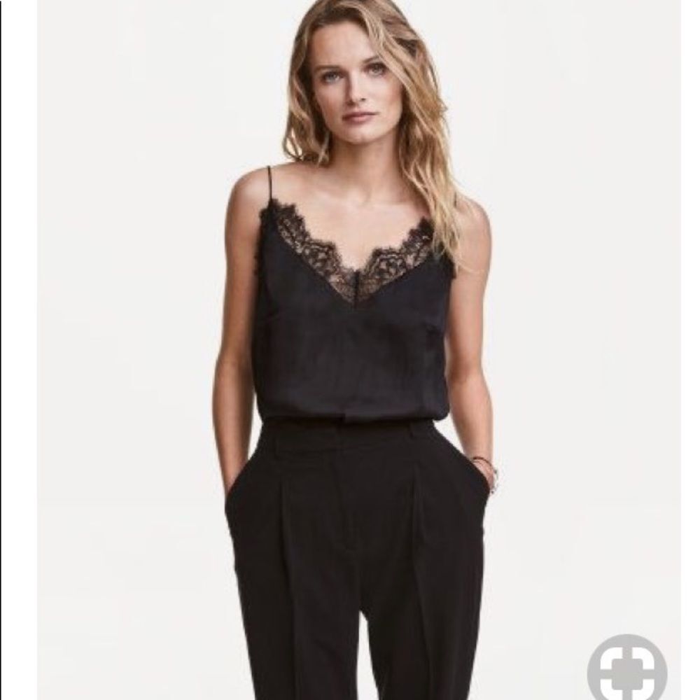 NWOT- h and m black satin and lace tank top going out top